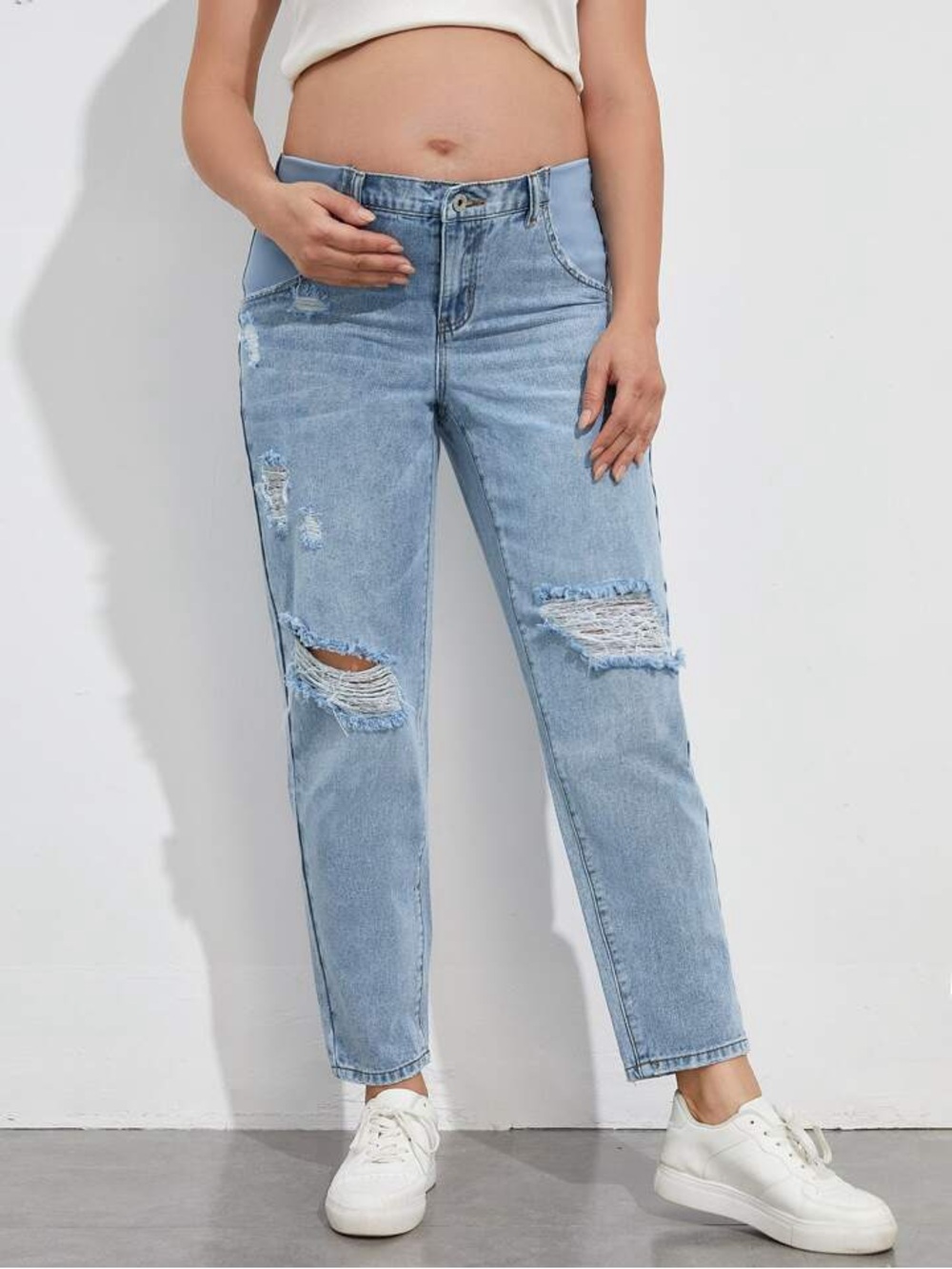 Light Blue Distressed Maternity Jeans